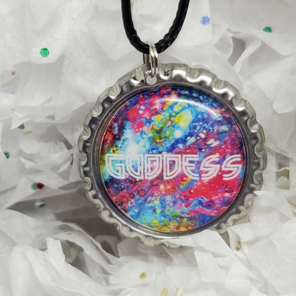 Goddess abstract bottlecap necklace